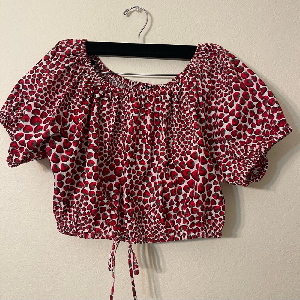 J.Crew Strawberry Cinched-waist Poplin Crop Top